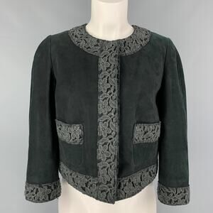 DOLCE & GABBANA Size 8 Dark Green Suede Mixed Patterns Jacket